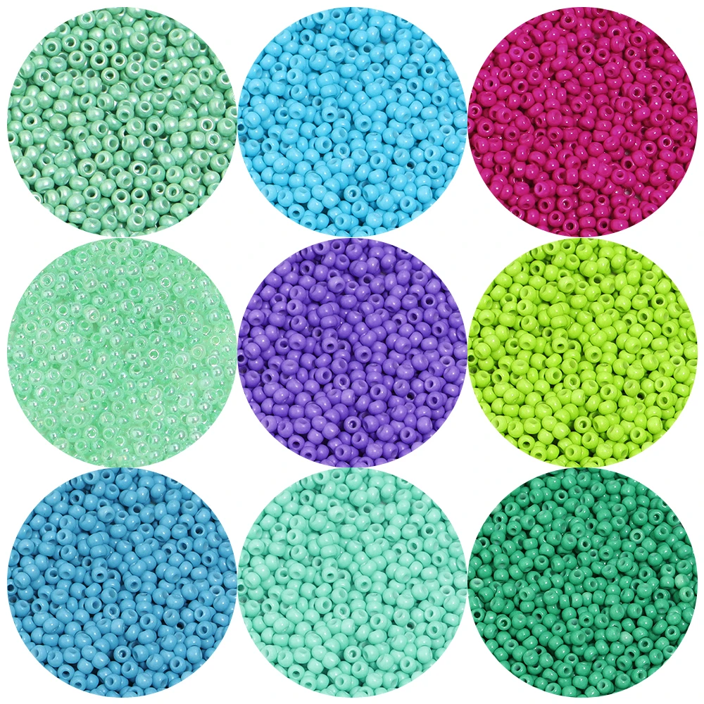 2mm Solid Color Glass Rice Beads Round Loose Spacer Glass Beads for DIY Jewelry Making Bracelet Necklace Accessories
