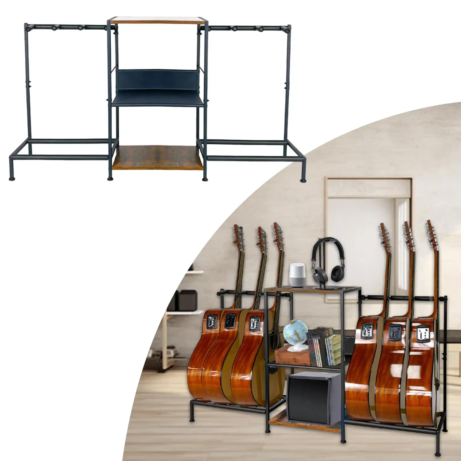 

Multiple Guitar Rack Guitar Stand,Soft Padded Guitar Holder Guitar Display Rack with 3 Tier Storage Shelf for Electric Bass