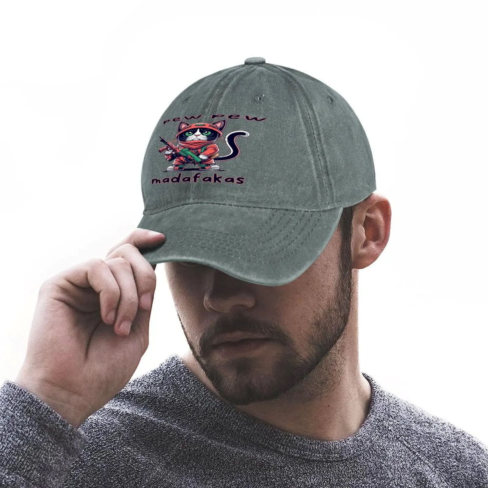 Gorra de camionero con estampado de gato Pew para hombre y mujer, gorro de malla con estampado de Pew y Pew, Unisex, ideal para regalo de cumpleaños, novedad de 2024