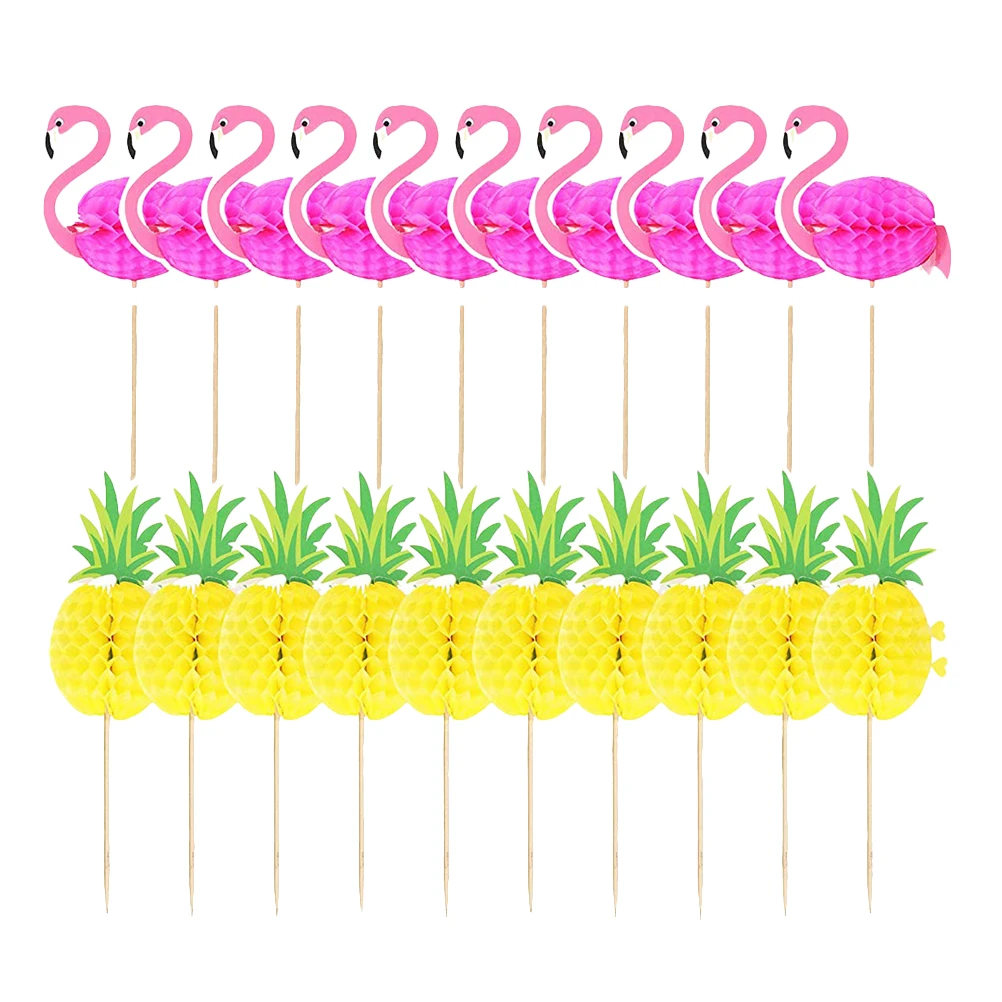 

20pcs Birthday Party Decoration Pineapple Flamingo Cupcake Topper Picks Honeycomb Fruit Cake Dessert Summer Theme