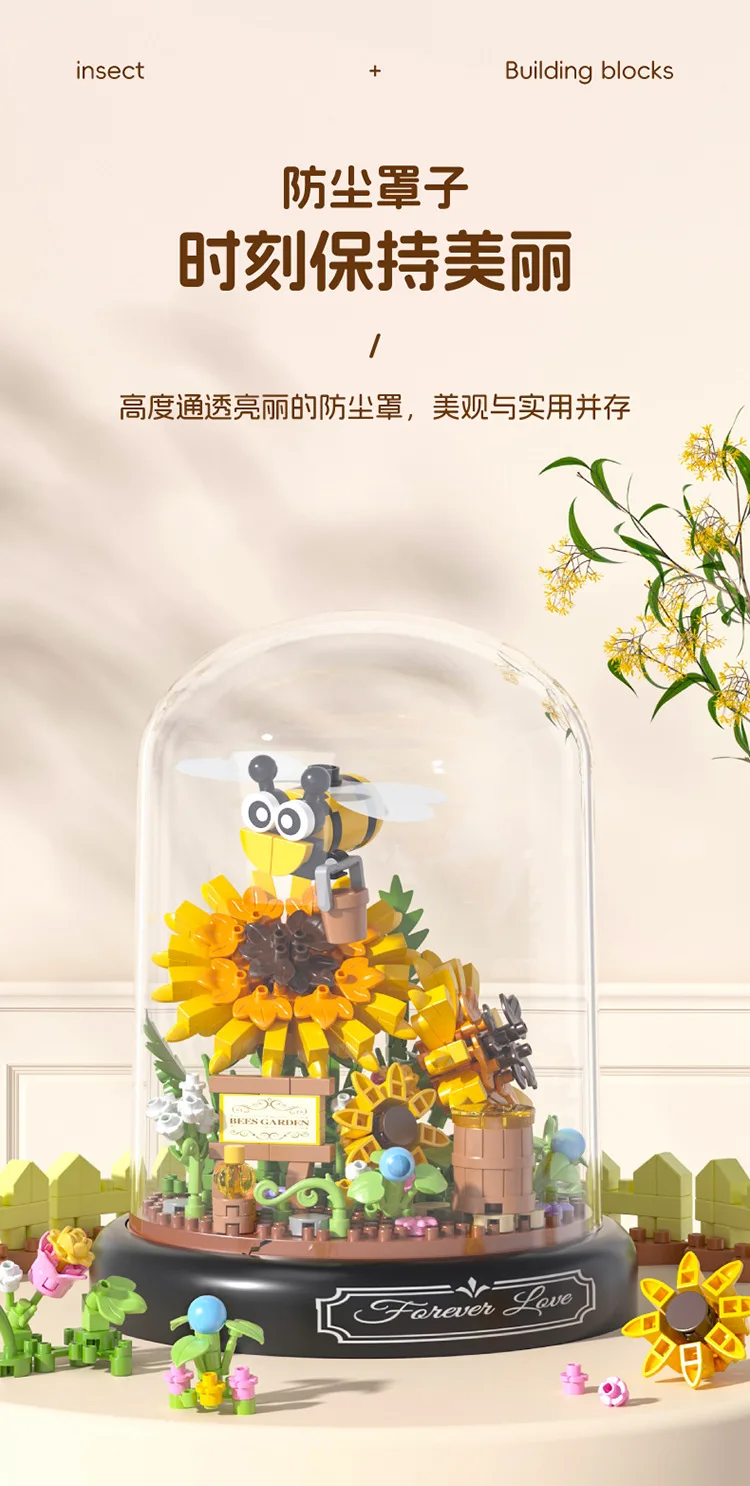 Fiori Mattoncini Costruzioni - Set Bonsai Con Coccinella, Giocattolo Creativo In ABS, Decorazione Casa Fai Da Te