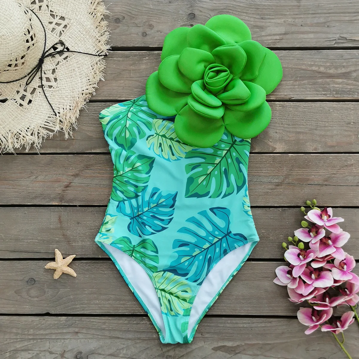 ZAFUAZ 2024 Sexy Women Swimsuit 3D Flower Bikini Set Brazilian One Piece Swimwear Beachwear Summer Monokini Biquini Bikini