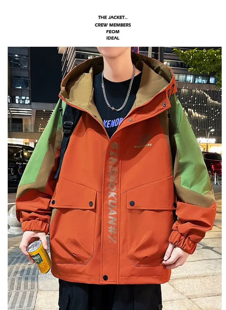 Modische Herren Freizeitjacken mit Kapuze 2026 Frühling Herbst Alltagsmantel Jugend High Street Loose Windbreaker Outdoor Oberbekleidung – Detail 9