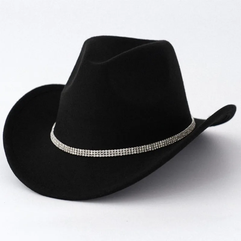 

A light luxury felt hat with three rows of studded straps for women an elegant wedding party top