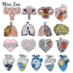 Viscera Enamel Pins Custom Heart Brain Lung Uterus Rib Cage Brooches Lapel Badges Organ Jewelry Gift for Students Friends
