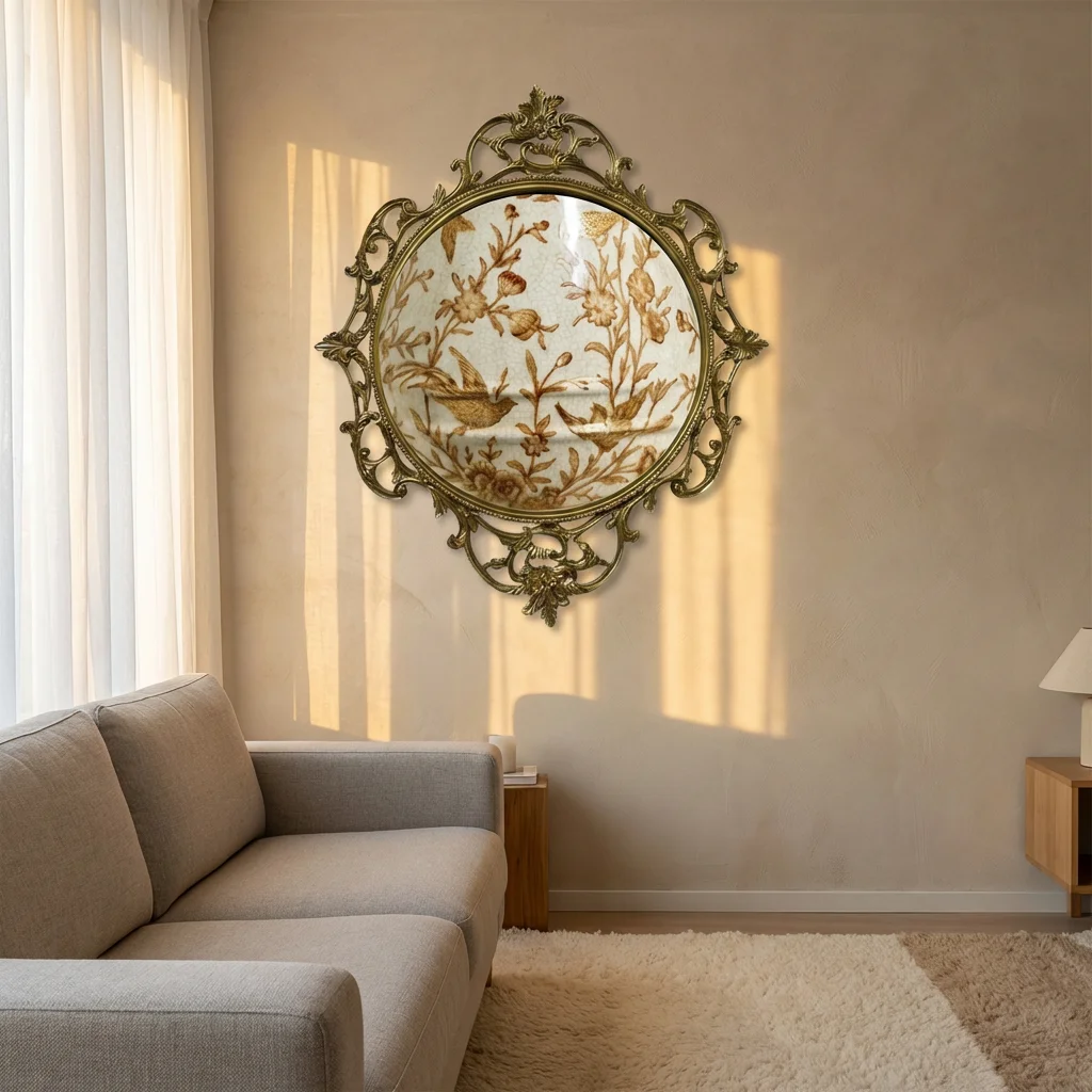 &c European Ceramic With Brass Painting Pattern Wall Hangings Plate  Home Decor Crafts Accessories Wall Ornaments