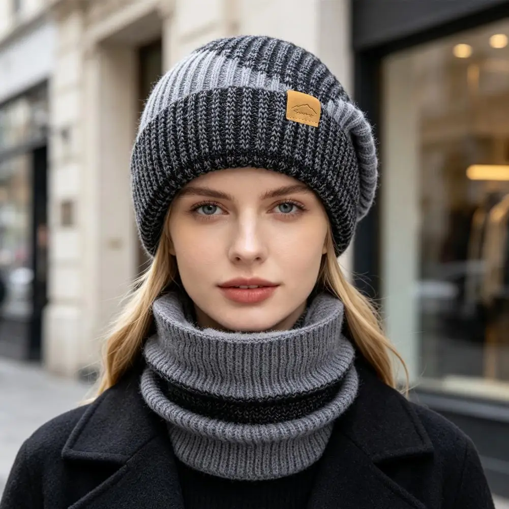 Thermal Neck Warmer for Weather Winter Hat Neck Warmer Set Fleece Lined Knit Thick Soft Scarf for Women Men Weather for Ladies