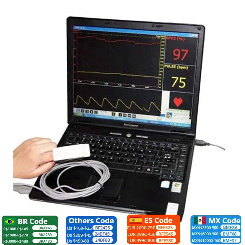 La CMS-P CONTEC peut être connectée à la sonde d'oxygène sanguin de l'ordinateur, y compris le logiciel