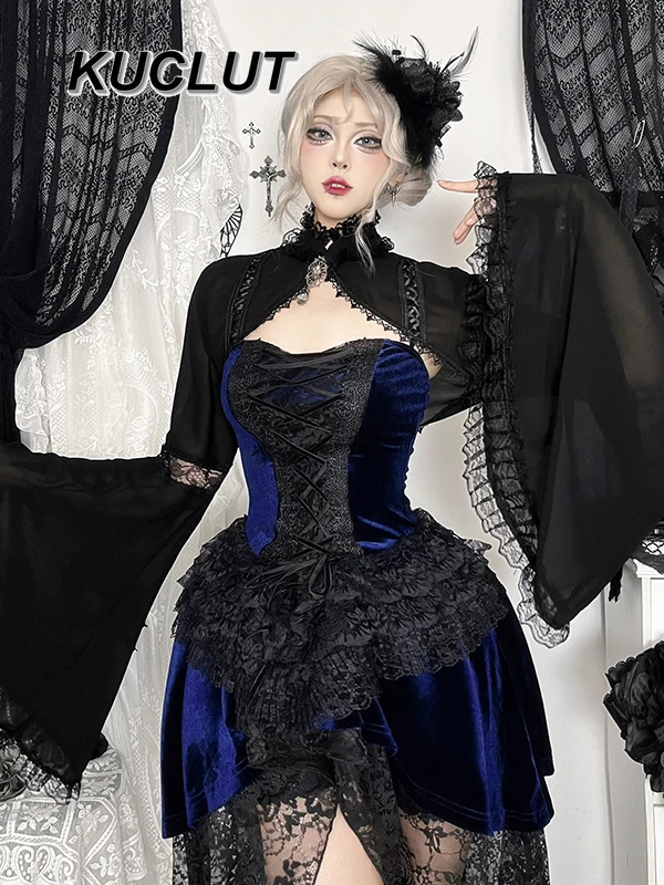 

Summer Lady Y2k Dress Gothic Lace Subculture Vintage Cosplay Costume High Street Style French Long Dresses for Women