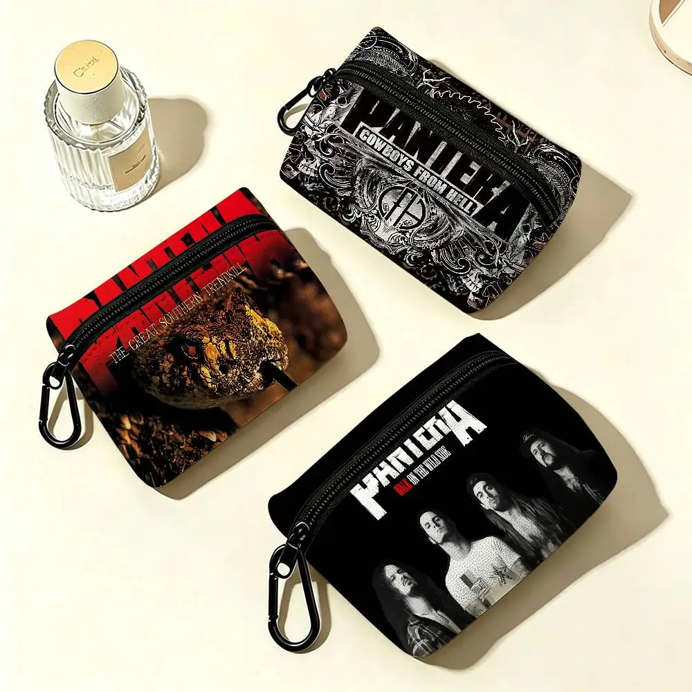 Classic Groove Metal Band P-Pantera Oxford Cloth Zipper Coin Purse Portable Hanging Key Pouch Organizer For Travel Cosmetic Bag