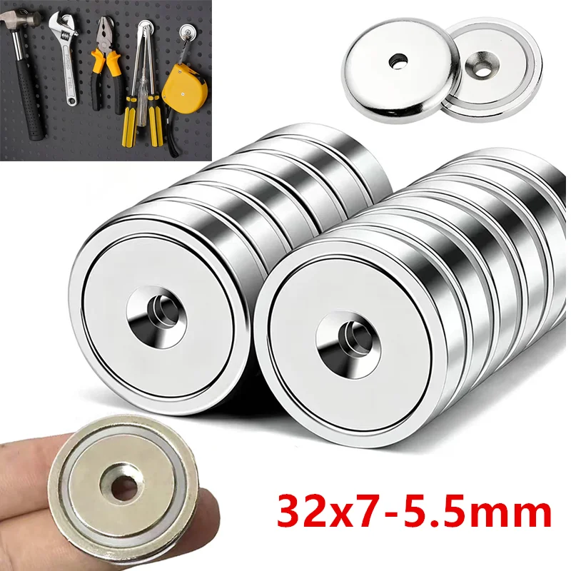 Aimants circulaires 32x7 avec coque métallique, trou fraisé, largement utilisés dans les réfrigérateurs, les outils d'entrepôt, les tableaux blancs, les rangements pour collations