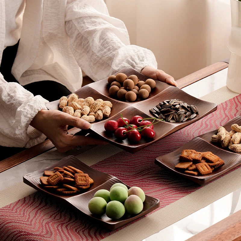 Creative Bamboo Wood Tray Living Room Coffee Table Compartment Fruit Tray Fruit and Melon Seeds Dim Sum Candy Dish