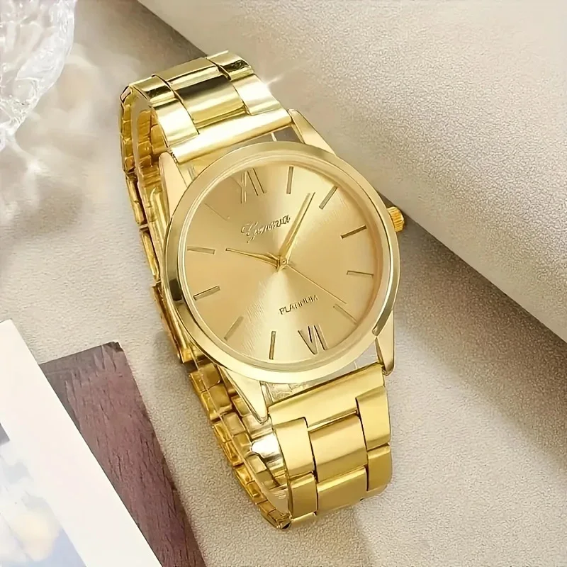 6 ชิ้นนาฬิกาของผู้หญิงแฟชั่นทองเหล็กวงควอตซ์นาฬิกาสร้อยข้อมือชุด (ไม่มีกล่อง)