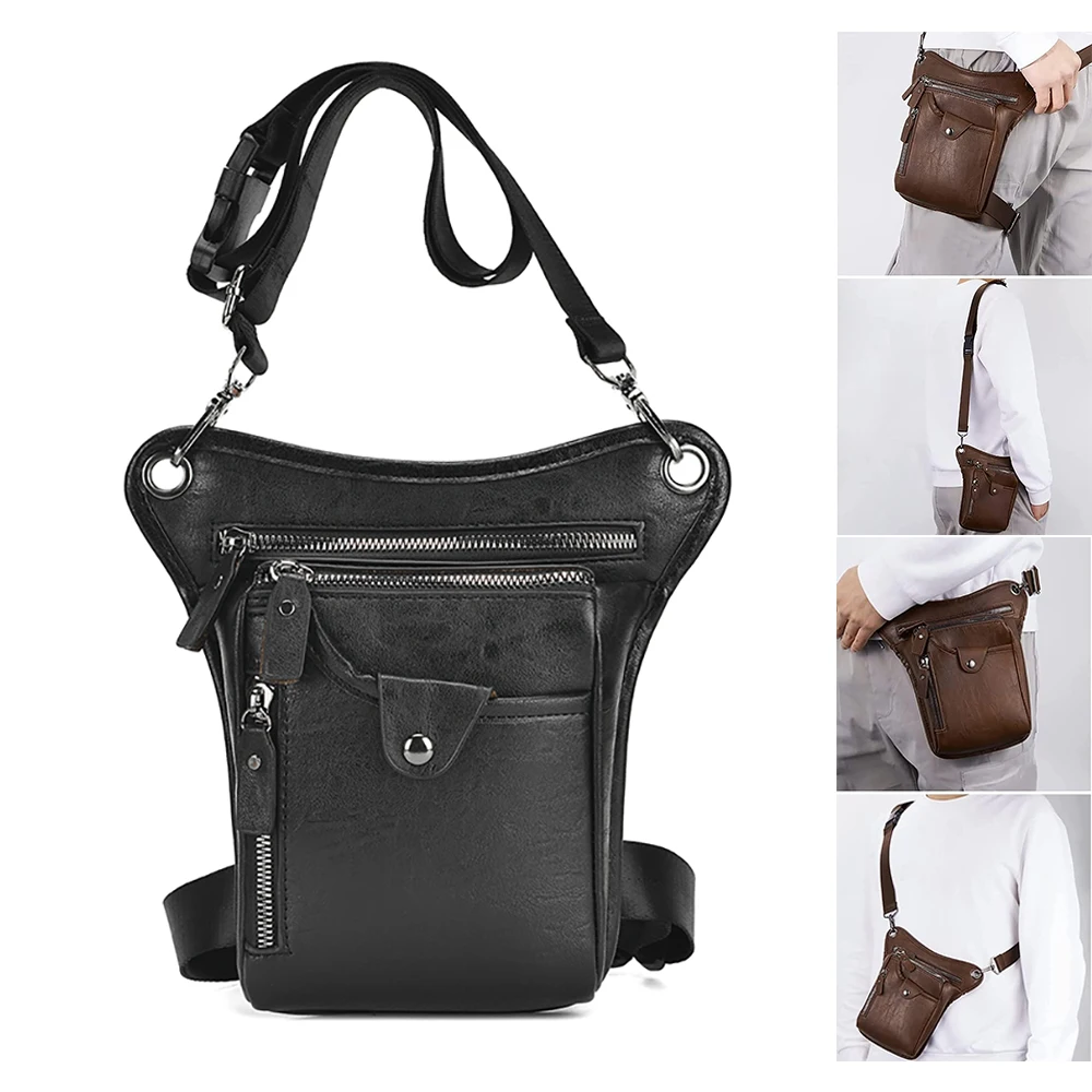 Men Waist Fanny Pack Drop Leg Messenger Shoulder Bags for Motorcycle Rider PU Leather Male Cross Body Hip Belt Thigh Bag