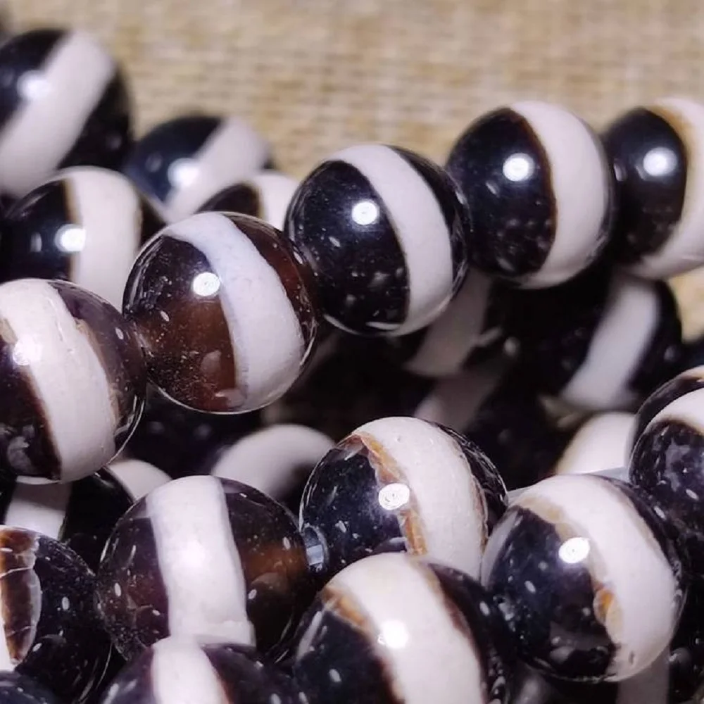 Black and white round agate line pharmacist Tianzhu Dzi round bead necklace bracelet DIY matching beads