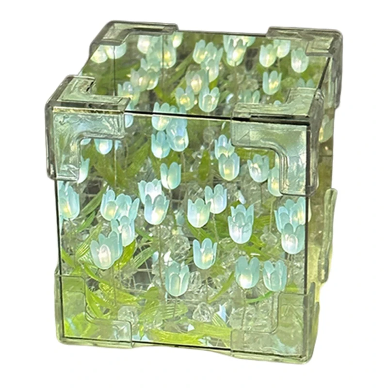

DIY Tulip Mirror Cube Lamp Simulation Flower Bedroom Sleeping Table Handmade Tulip Small Night Light Gift