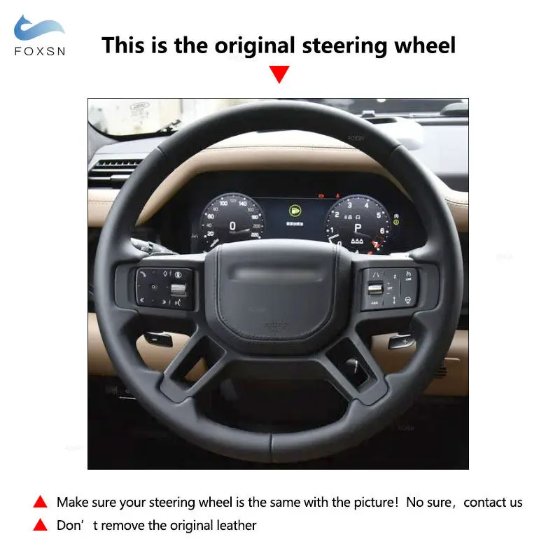 Car Steering Wheel Cover For Land Rover Defender 90 110 130 2020-2024 Microfiber Perforated Leather with Threads Needles