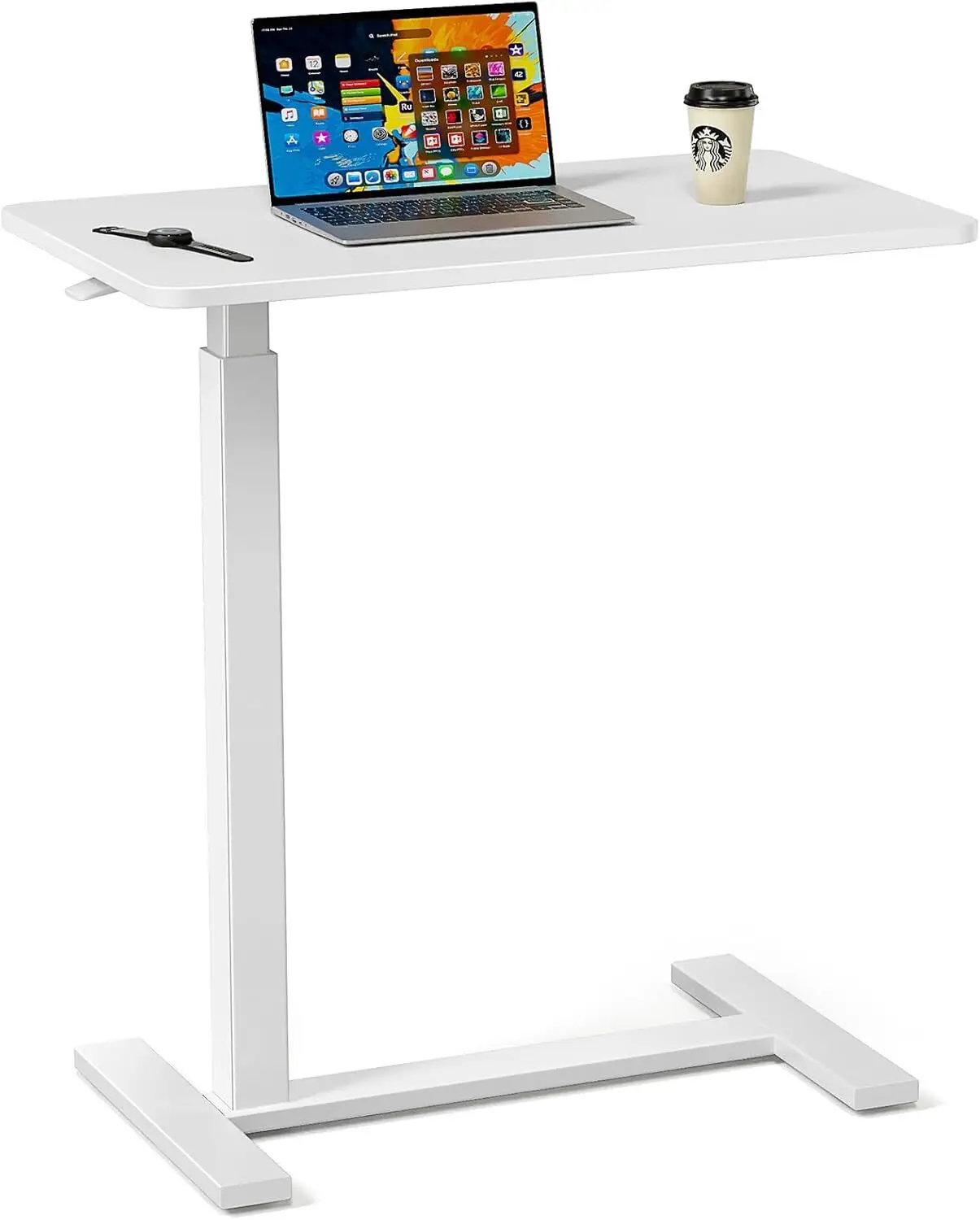 

White Overbed Bedside Table with Wheel Adjustable Laptop Hospital Home Bed Table