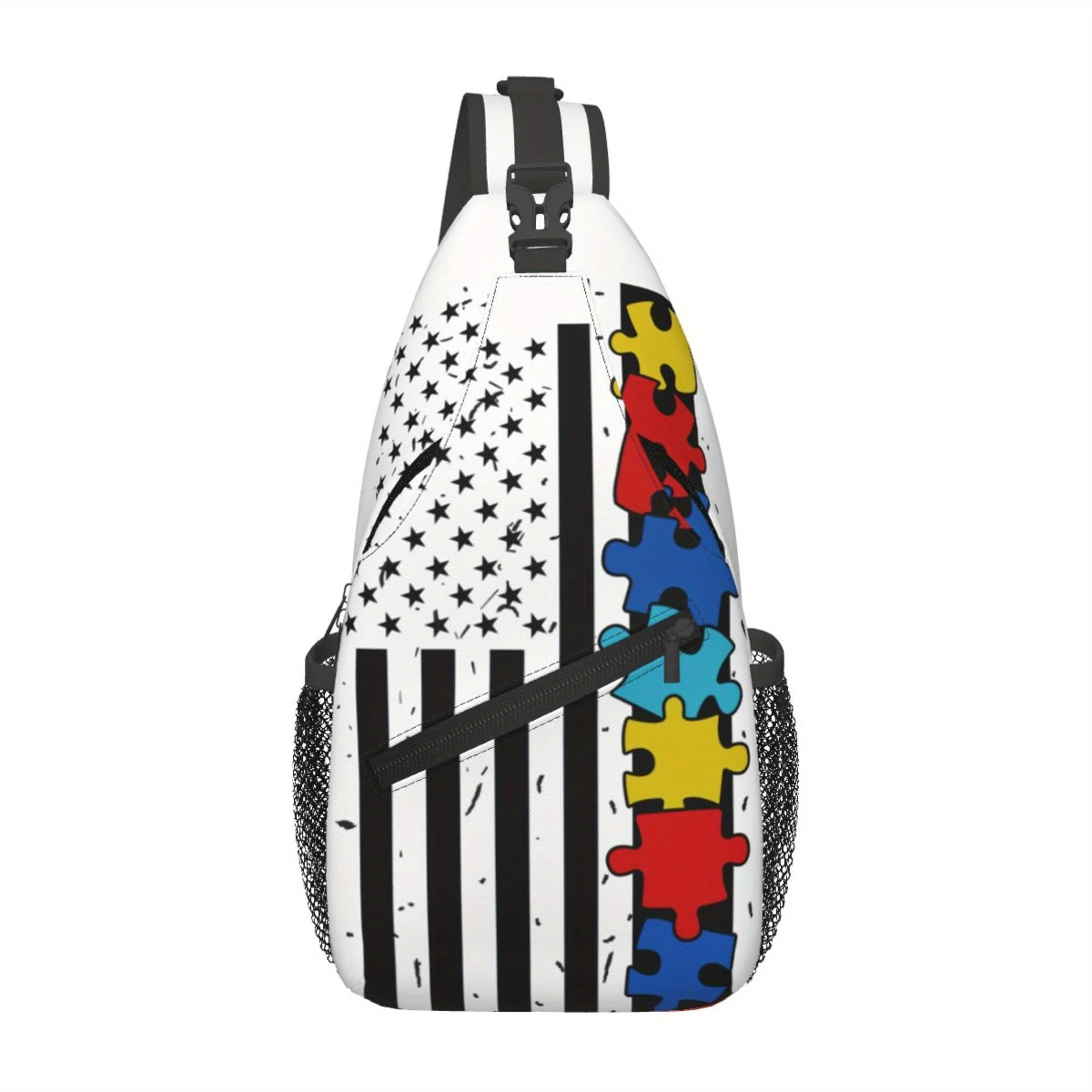 

American Flag And Autism Leisure Chest Bag Crossbody Bag Fashionable And Durable Casual Versatile Chest Bags