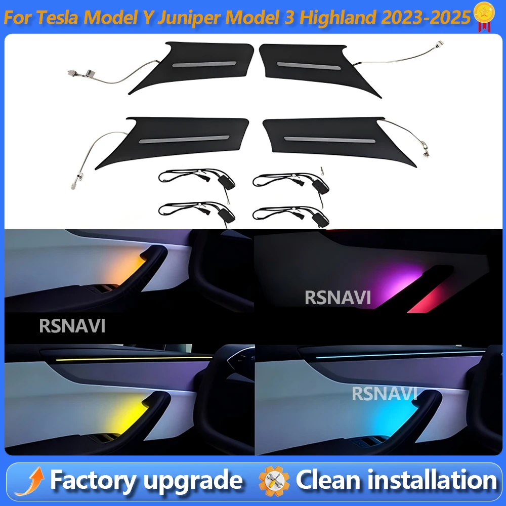 

7-цветная светодиодная атмосферная подсветка дверных ручек для Tesla Model Y Juniper Model 3 Highland 2023-2025 (подсветка салона)