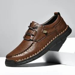 2024 New Men Casual Shoes Handmade Leather Loafers Comfortable Men's Shoes Quality Split Leather Flat Moccasins Men Sneakers