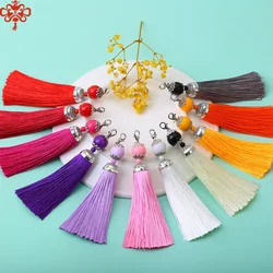 2Pcs/Lot  Lobster Clasp Tassel Silk Fringe Key Chain Beads Long Tassel Pendant for DIY Crafts Jewelry Making Home Decor