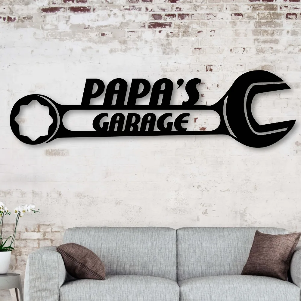 Placa Metálica Plana 2D Personalizable con Forma de Llave Inglesa, Silueta de Hierro con Nombre Personalizado para Colgar en la Decoración del Hogar y Jardín