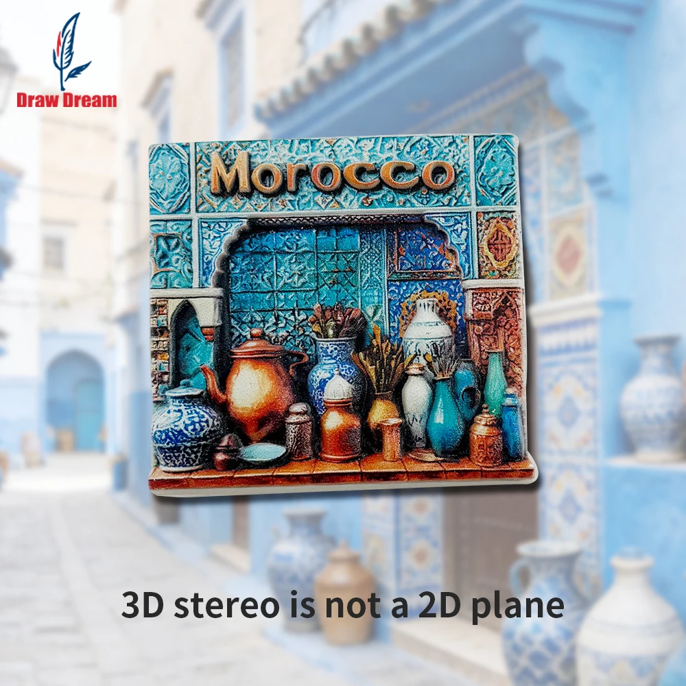 1 Peça Ímã de Geladeira 3D Criativo de Cerâmica Marroquina Azul, Coleção de Lembranças de Viagem, Adequado para Decoração de Casa e Escritório, Ímã de Geladeira Magnético Personalizado e Exclusivo de Lembrança de Viagem, Decoração para Casa, Cozinha, Quar