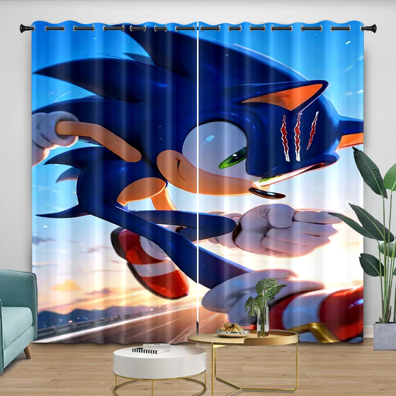 Curtains sonic Cartoon Protect from light Thread the rod through suitable for bedrooms and living rooms, comfortable beautiful view 5