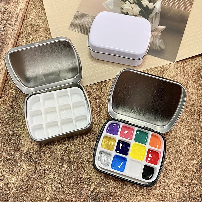 1Pc 12Grid Empty Mini Watercolor Box Portable Watercolor Palette Travel Painting Sketch Moisturizing Paint Box Art Supplies