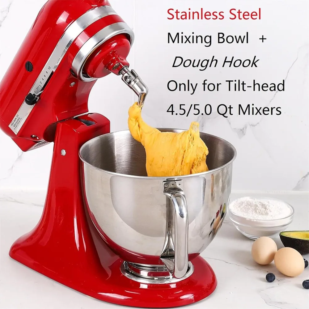 4.5-5QT Mixer Bowl Stainless Steel for Kitchenaid Stand Mixers,Mixing Bowl for 5QT Lift Mixer with Handle