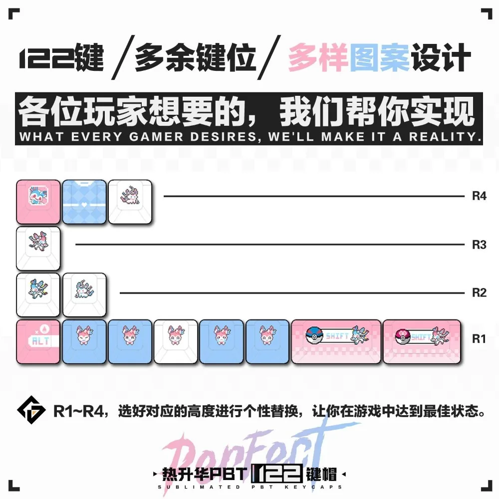 Pokémon Sylveon‌ Keycaps Customized Mechanical Keyboard Cross-axis Personality Cute Original Height Pbt Sublimation Keycaps view 6