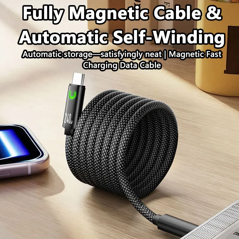 Dual Type-C 240W Super Fast Charging Cable 1M/1.5M/2M Automatic Storage Fully Magnetic Cable for Tablets Apple Samsung Huawei - view 5