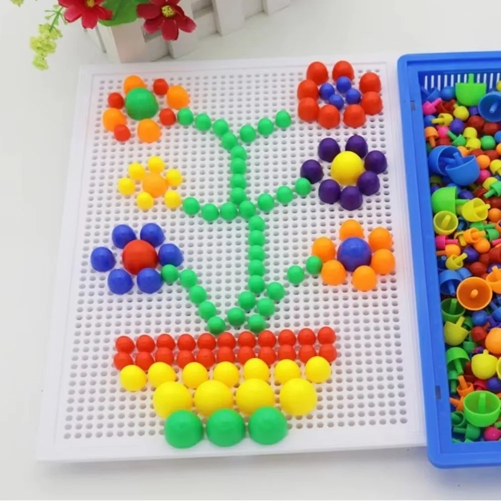 Colorful Mushroom Nail Building Blocks DIY Creative Mushroom Nail Puzzle Interactive Color Cognition Educational STEM
