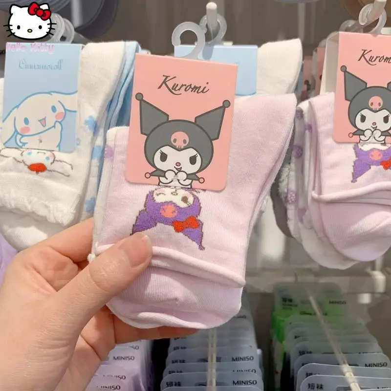 

Fashion Children Anime Cinnamoroll Sock Girl Sweet Cartoon Kawaii Black Rice Spring Autumn Cotton Sock Sweat Absorbing Sanrio