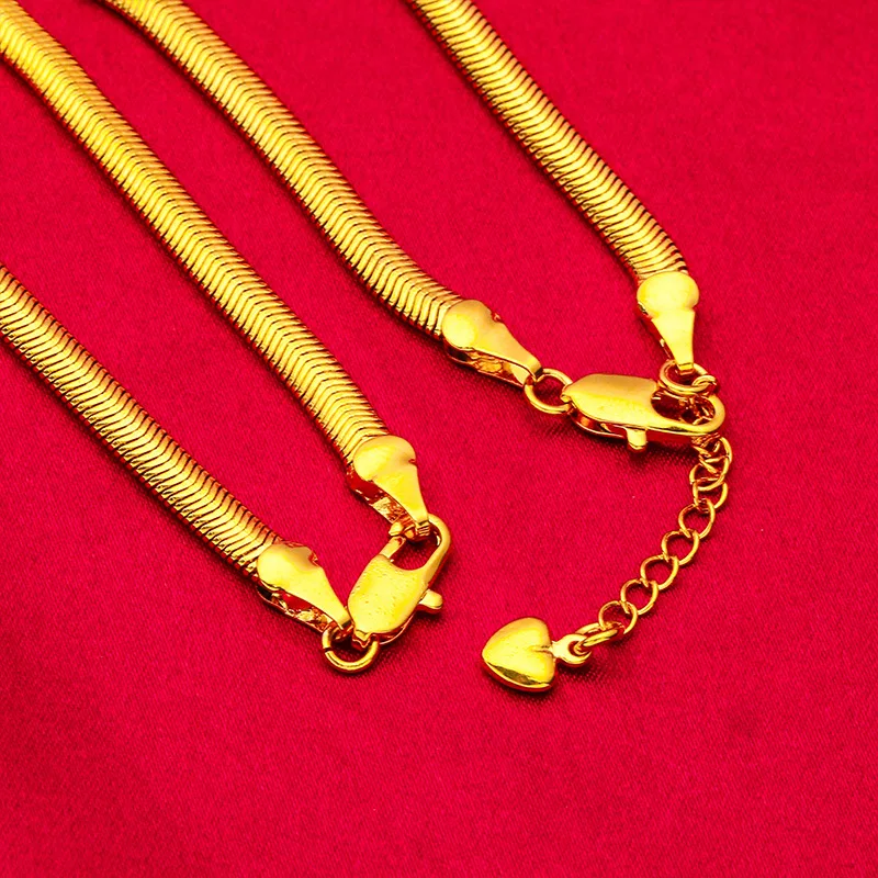 24K real gold  9999 yellow gold Thick Flat Clavicle Chain Bracelet Necklace Women's Clavicle Chain