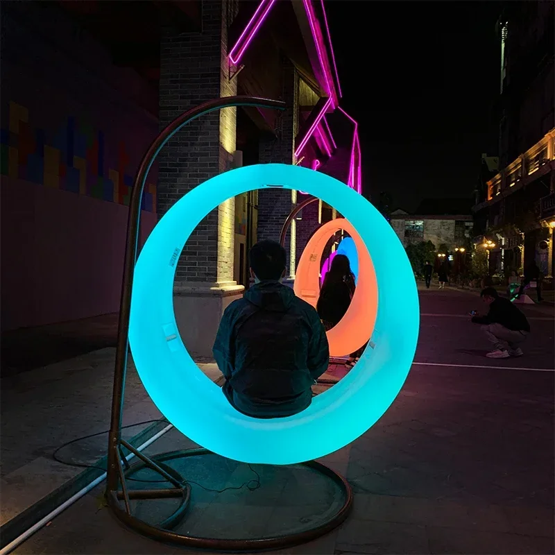 LED portable Swing glowing round colorful hanging 16 rgb color changing remote control led swing chair outdoor