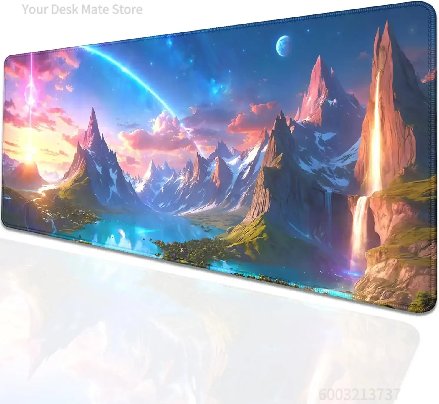Magical Sunset Mountain Mouse Pad, Cosmic Star Lake Waterfall Pattern Non Slip Desk Mat for Gamers Office Home Keyboard Desktop