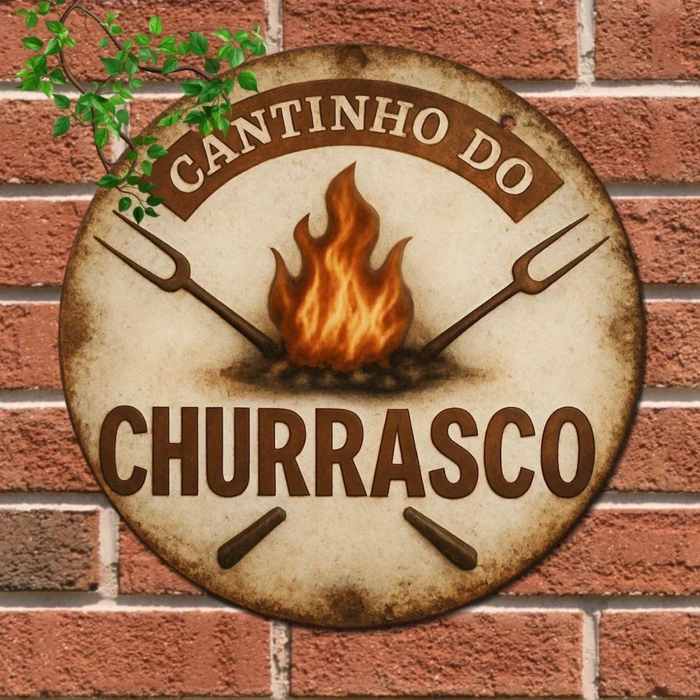 Vintage Metal Sign 8x8 Portuguese BBQ Decor for Grill Area Patio Wall Art
