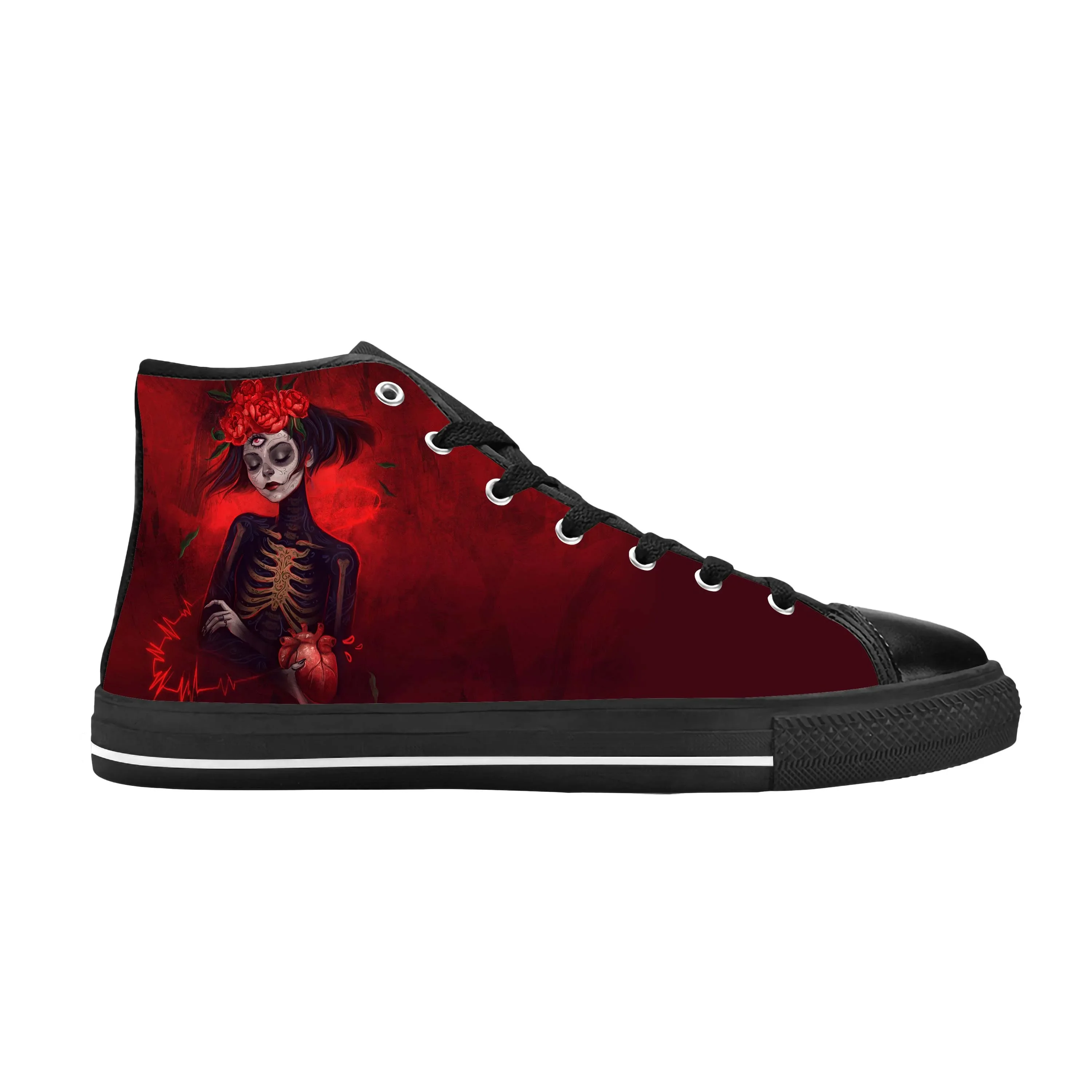 La Calavera Catrina mexicana Calavera de azúcar, zapatos de tela informales, Zapatillas altas cómodas y transpirables con estampado 3D para hombre y mujer