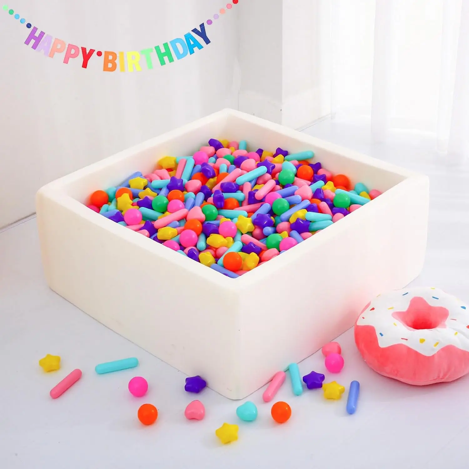 Boules de fosse à balles pour fosses à balles, 150 pièces, balles de jouet en plastique anti-écrasement pour bébés et tout-petits, 4 formes, jouets de jeu réutilisables pour enfants wi