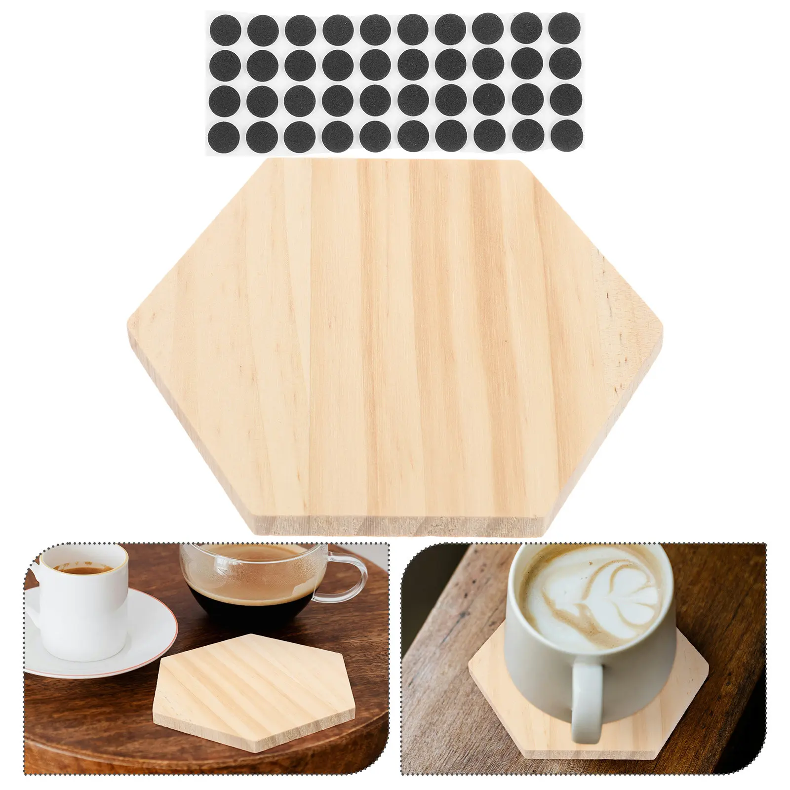 6Pcs Hexagonal Wood Coaster Blanks Smooth Edges Non-Slip Backing Unfinished DIY Crafts Drink Coasters Cup Mats Table Decor