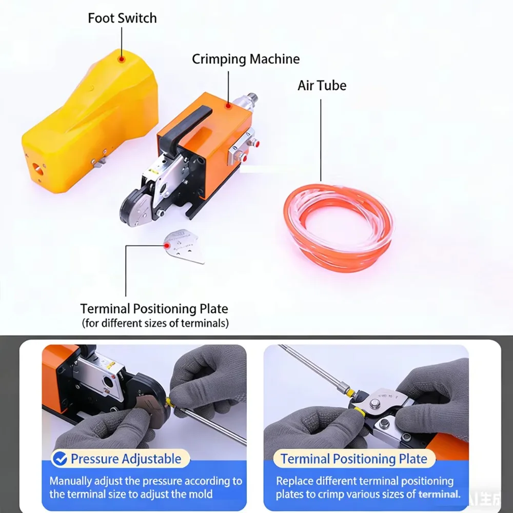 Pneumatic Terminal Crimping Plier AM6-4 AM6-6, 0.08 to 10mm² AWG28-7, Electrical Terminal Crimping Process Tool