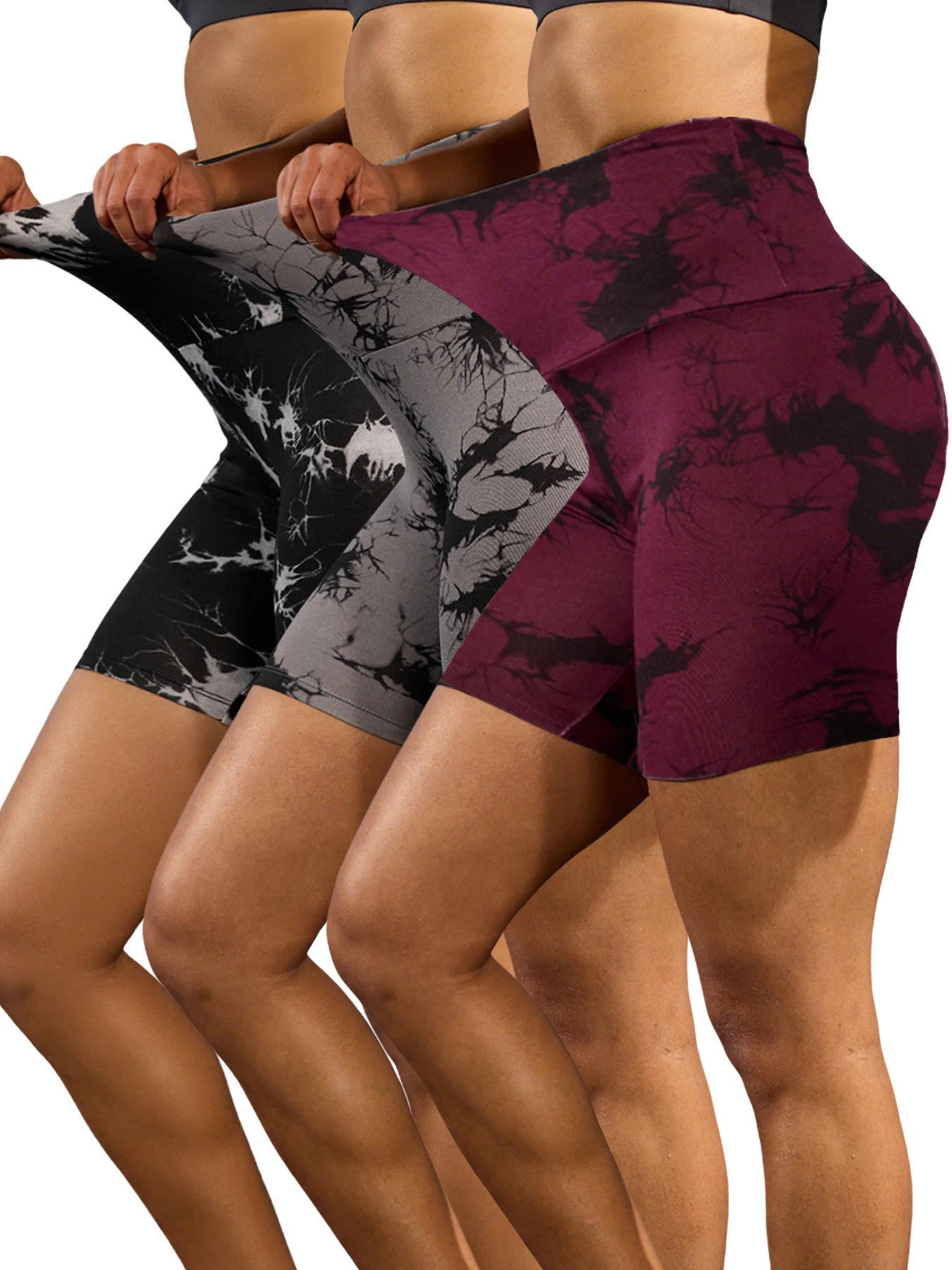 

3 Pack Super Soft High Waisted Tie Dye Print Sport Biker Shorts for Women No See Through Yoga Push Up Gym Fitness Shorts