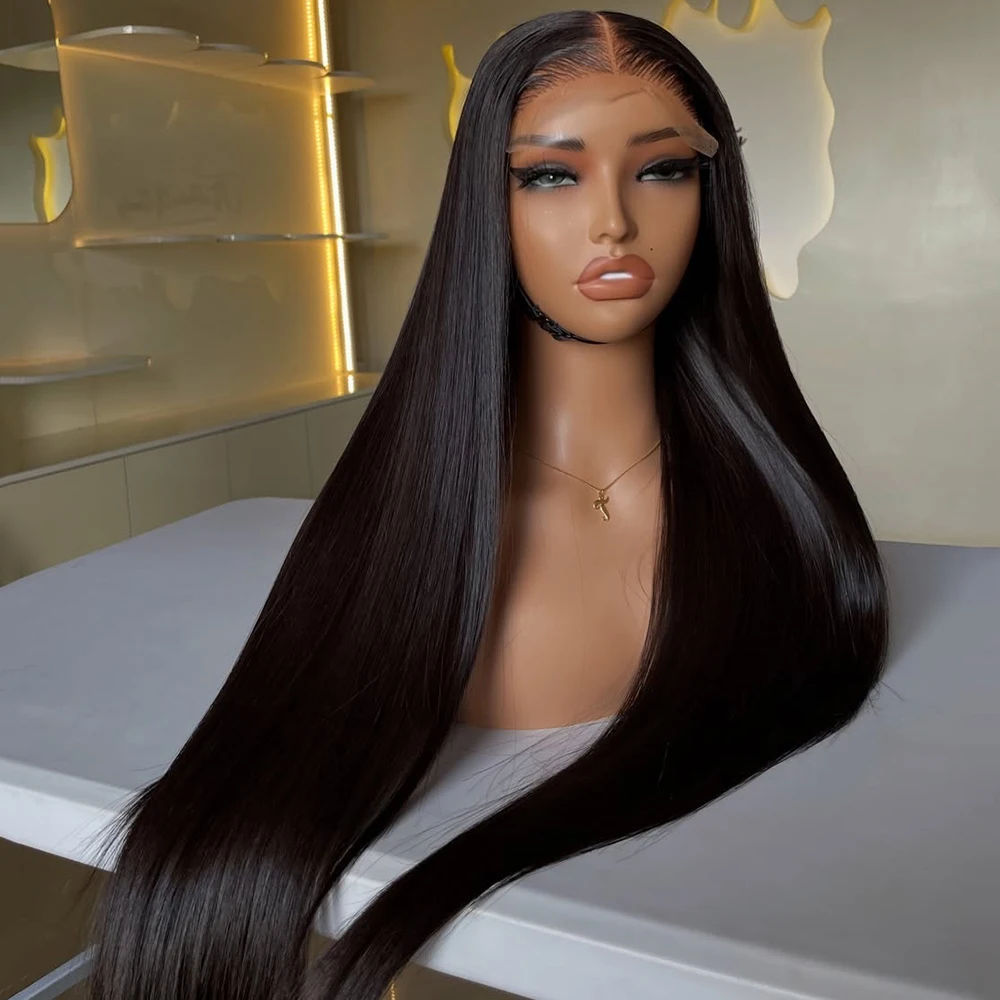 Natürliches Schwarzes 180 Dichte 13X4 13X6 Lace Frontal Glattes Echthaar für Frauen, Vorgezupfte Transparente Lace Front Glattperücken