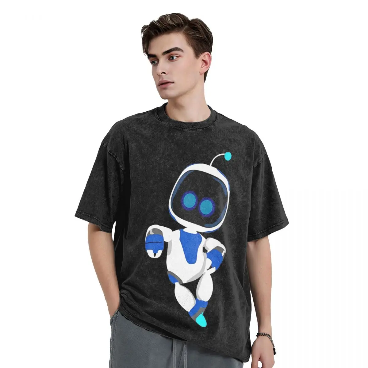 Washed T Shirts Astrobot Cartoon Game Hip Hop Fashion T-Shirt Oversize Astros Playroom Streetwear Cotton Summer Tees Men Women