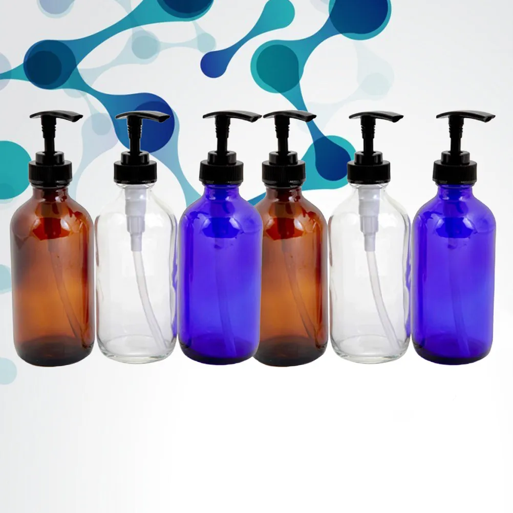 

Набор из 6 стеклянных флаконов-дозаторов для лосьона объемом 230 мл, многоразовые дорожные контейнеры для шампуня, кондиционера, крема, с гладким нажимным дозатором