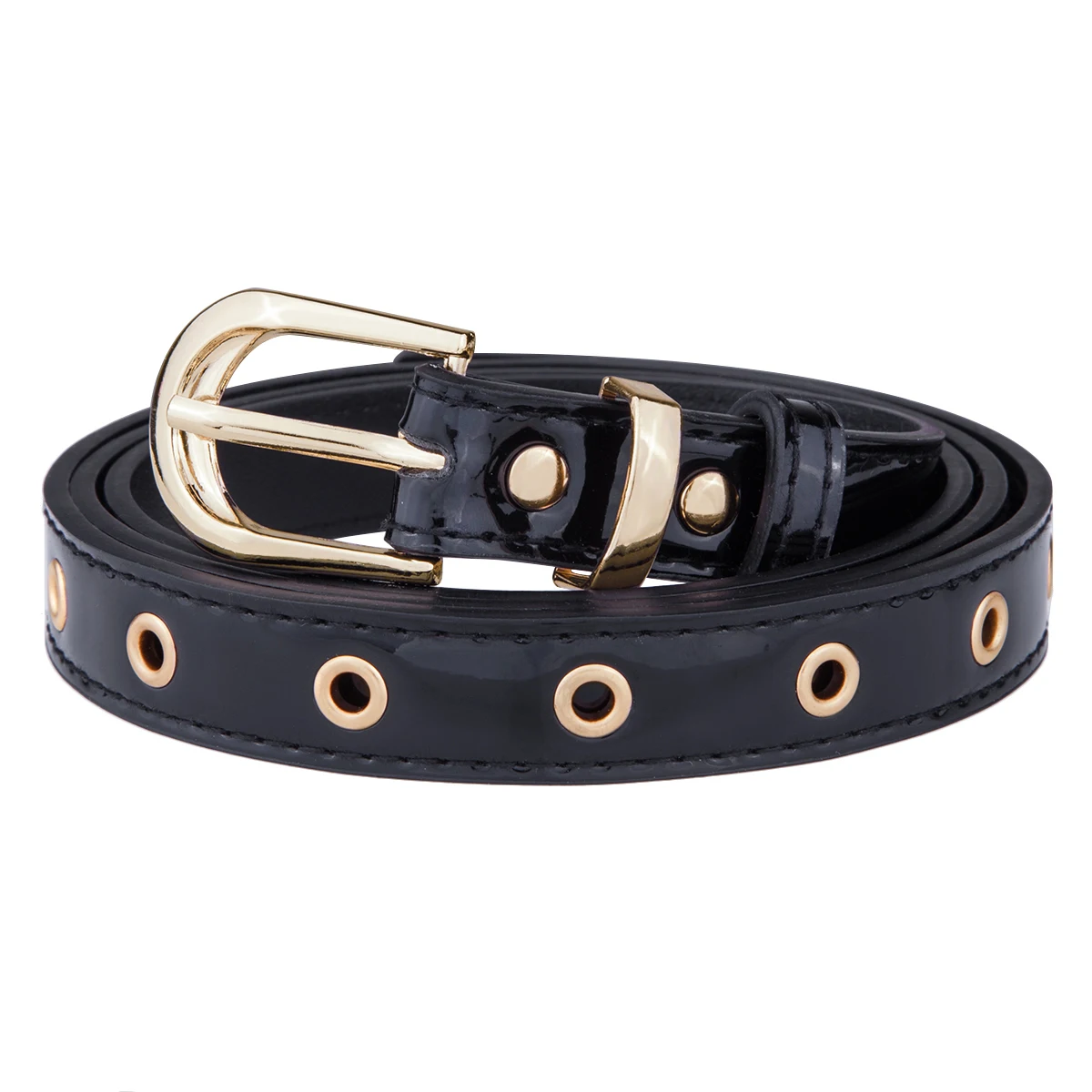 Hip Hop Punk Black Patent Leather Ladies Thin Belts Luxury Brand Designer Adjustable Waistband Golden Pin Buckle Belt For Unisex