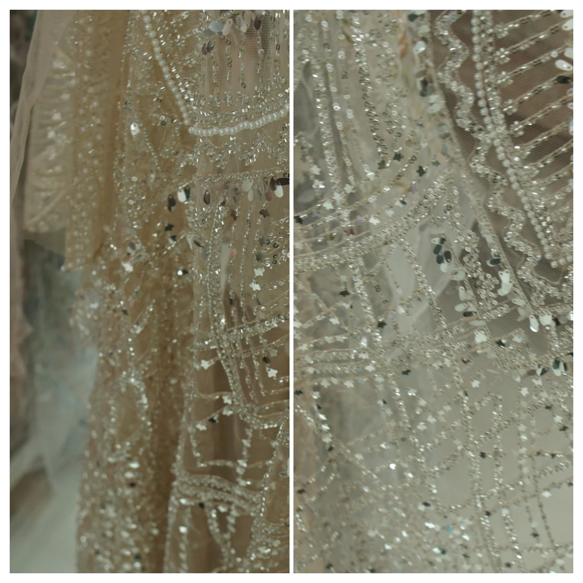 

Приклеенная вышитая кружевная ткань с блестками для дизайнерских платьев с длинным хвостом Вечерние платья Одежда для вечеринок Свадебные создания от кутюр