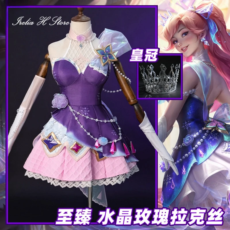 Irelia H Azur Lux Cosplay Costume for Women Game Dress Crystal Rose Lux Halloween Costumes, LOL